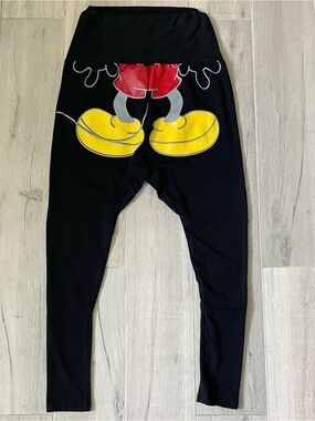 Mickey Mouse Black Harem Jogger Pants Drop Crotch Graphic XS Disney